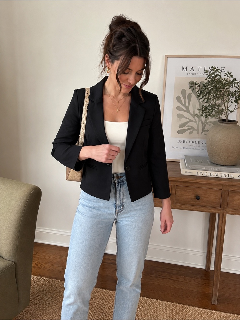 The Limited Collection Black Blazer M 3/4 Sleeve Striped Lining